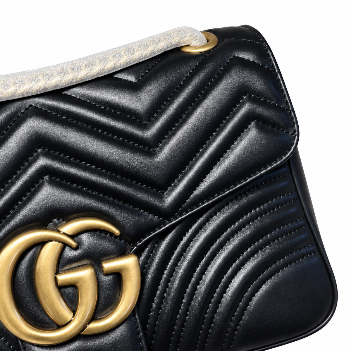 Gucci GG Marmont Large Flap Bag in Black Matelassé with Braided Handle