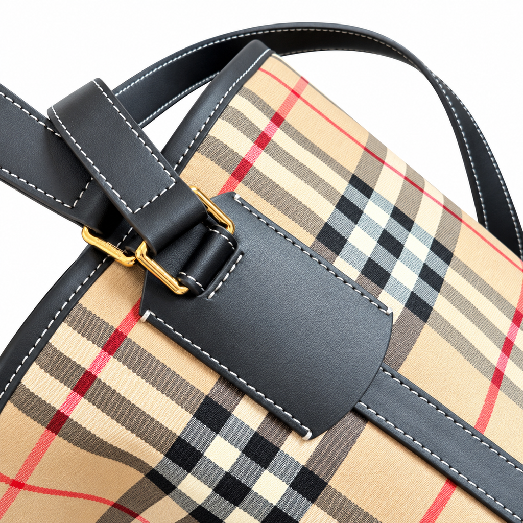 Burberry Heritage Check Bucket Bag with Black Trim