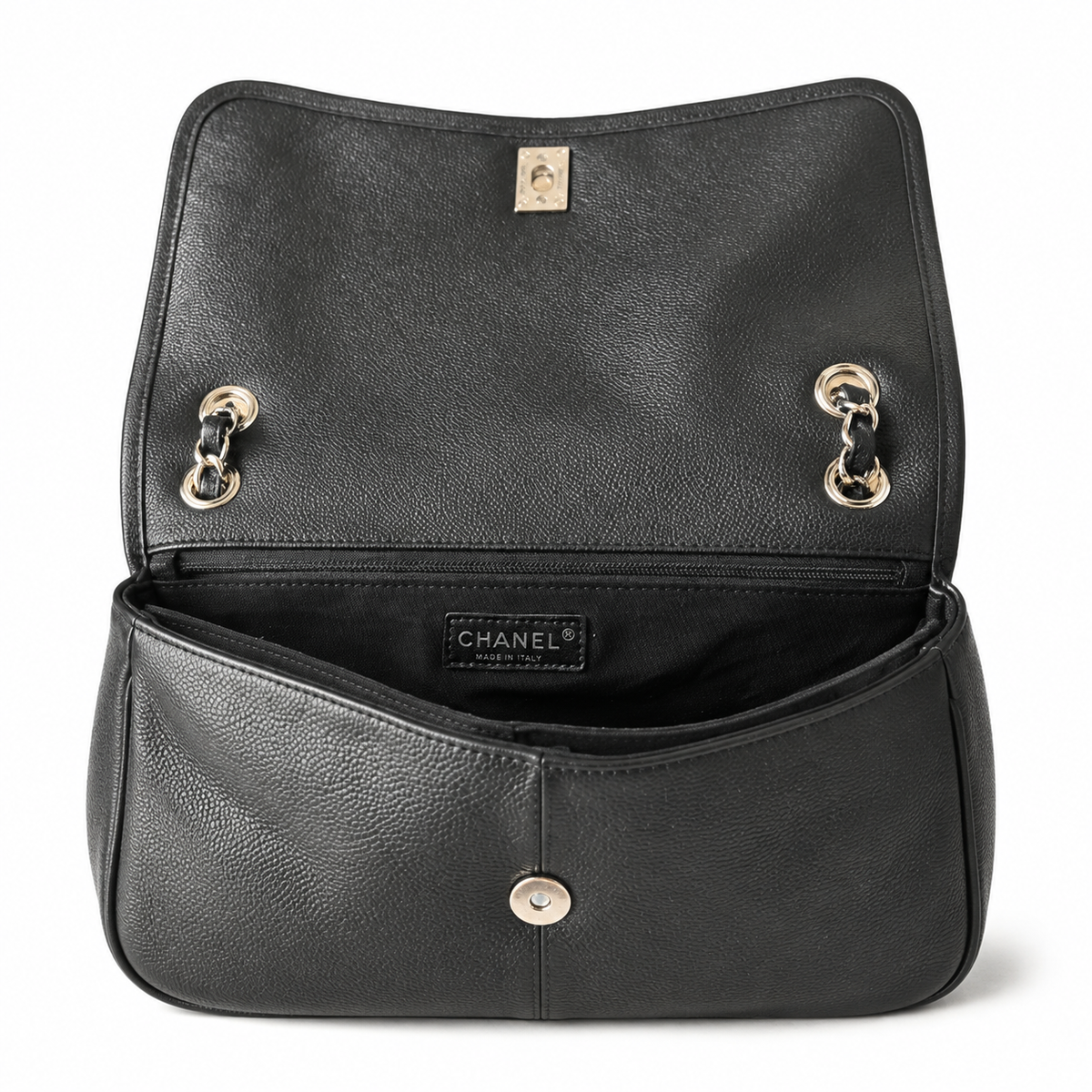Chanel Black Caviar Quilted Large Single Flap Bag | Silver CC Turn-Lock & Silver Chain
