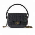 Chanel Charcoal Grey Croc Mini Flap Top Handle Bag | Antique Gold CC — 19.6cm