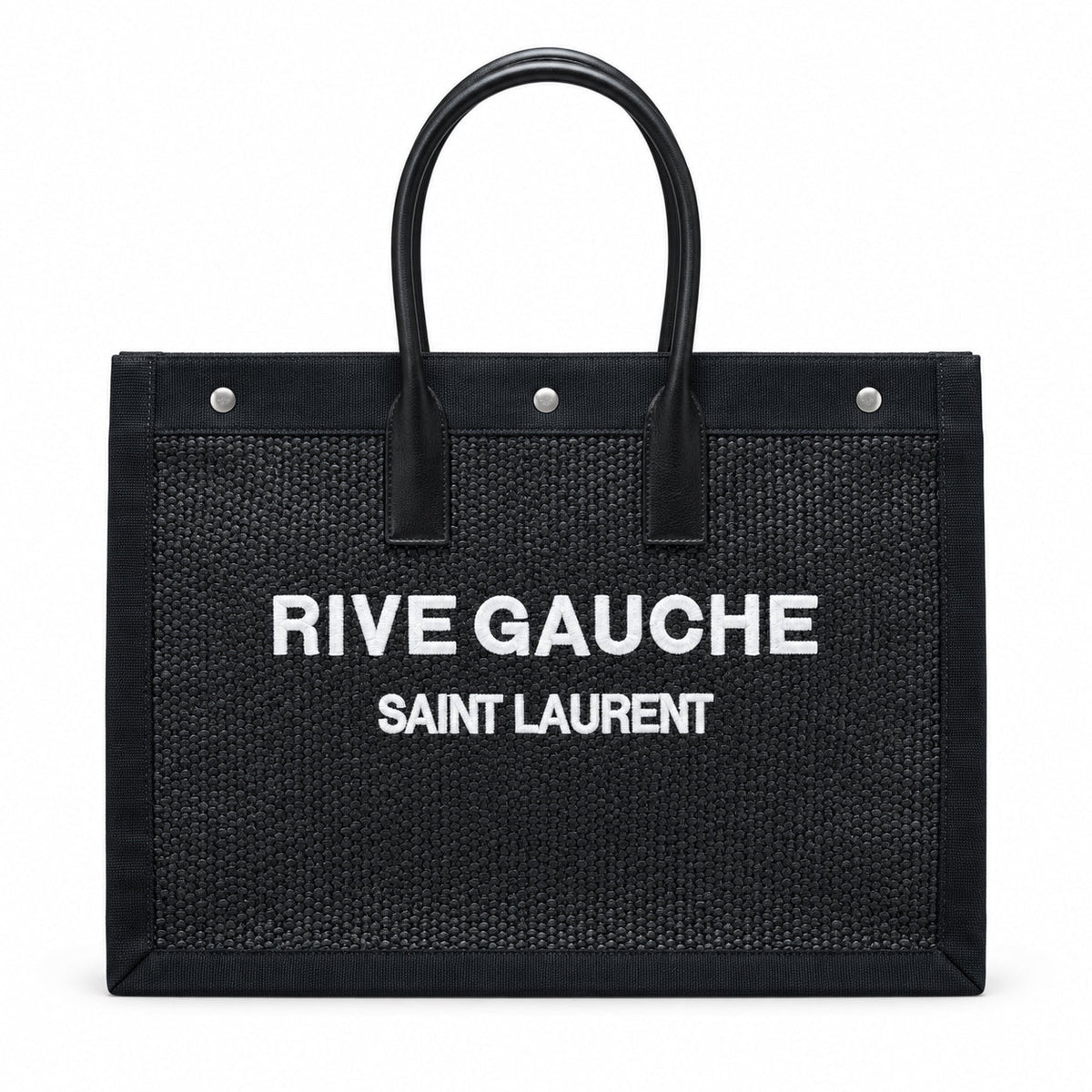 Saint Laurent Rive Gauche Large Tote Bag in Black Canvas and Leather