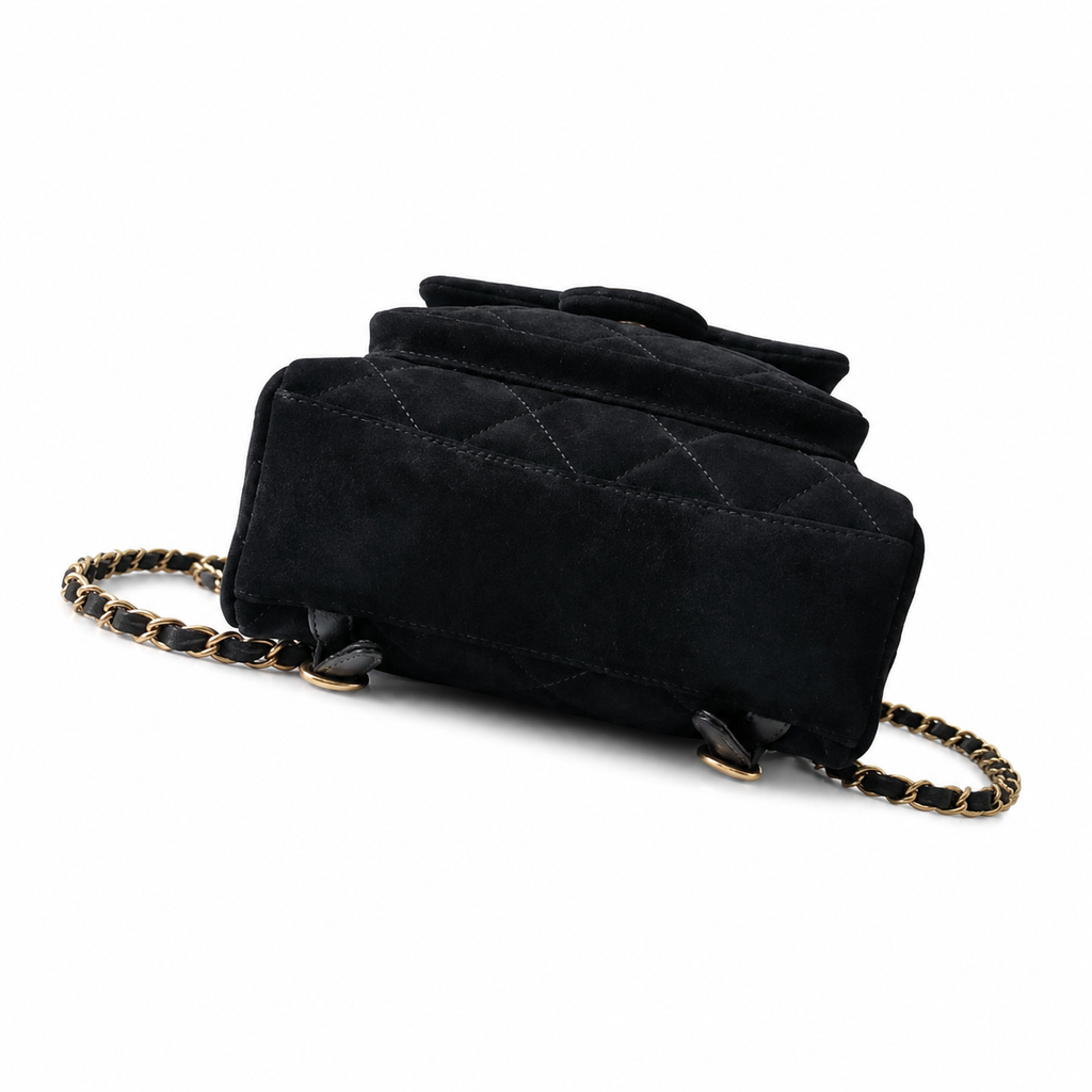 Chanel Velvet Quilted Mini Backpack | CC Turn-Lock Gold Chain Black — 22cm