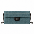 Chanel Denim Square Quilted East West Flap Bag Blue Ruthenium 26cm