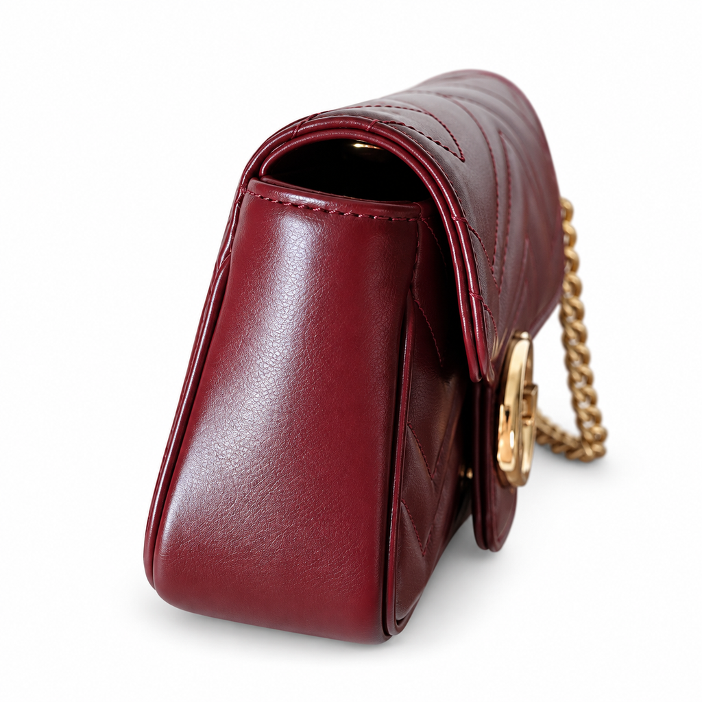 Gucci GG Marmont Super Mini Flap Bag in Bordeaux Matelassé
