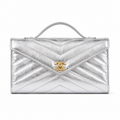 Chanel Silver Crinkled Metallic Envelope Bag | Chevron Quilting, Gold CC & Top Handle