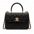 Chanel Trendy CC Mini Top-Handle Flap Black Lambskin | Gold CHANEL Nameplate Bar — 20cm