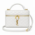 YSL Saint Laurent Quilted Vanity Case Bag White