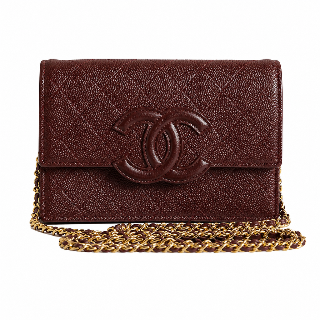 Chanel Burgundy Caviar WOC | Seam-Crossing CC & Gold Chain — 19cm