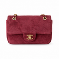 Chanel Classic Single Flap Bag Deep Burgundy Quilted Suede | Matte Gold CC Turn-Lock — 20cm