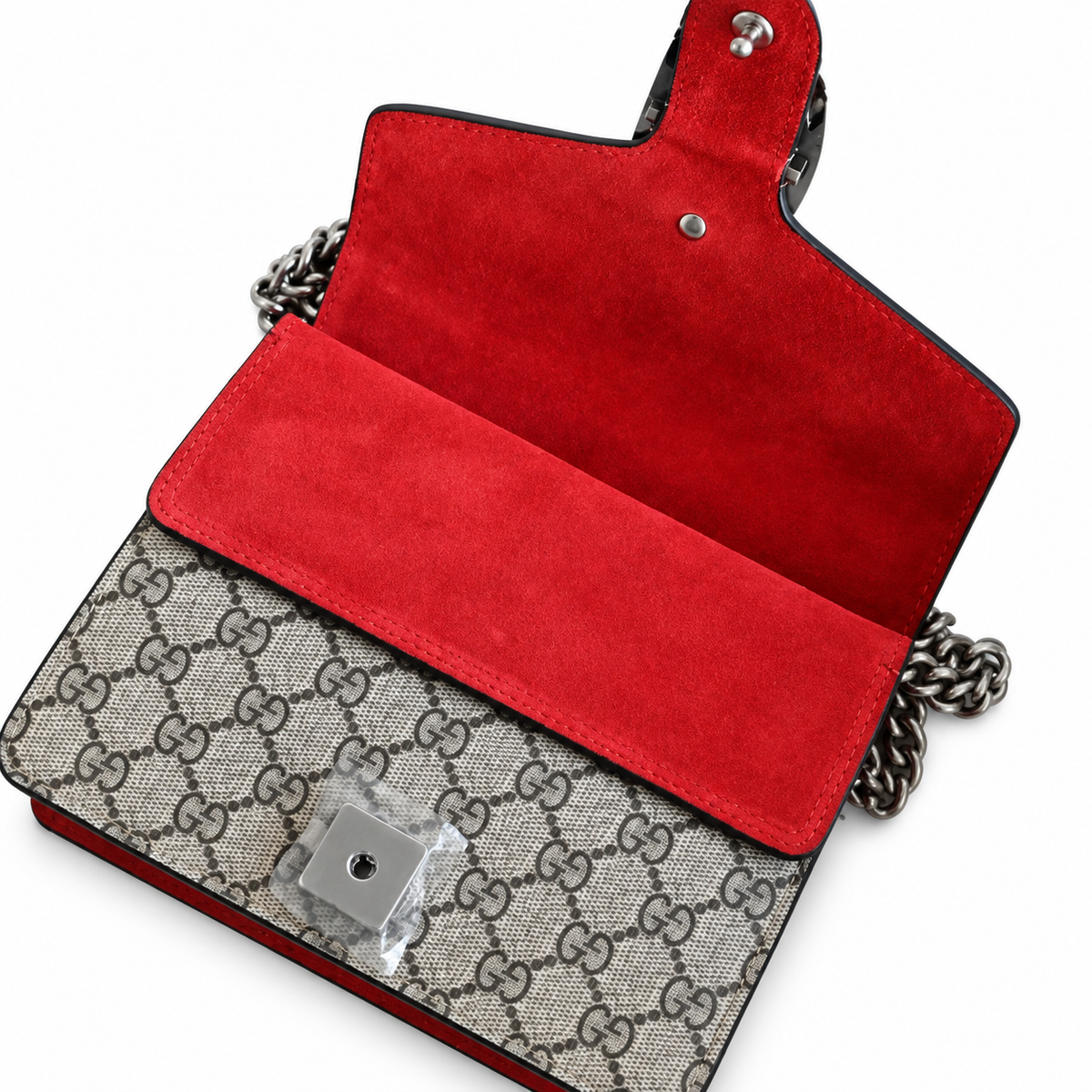 Gucci Dionysus Small Bag in GG Supreme Canvas with Red Suede Flap