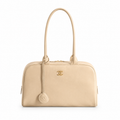 Chanel Bowling Bag Cream Ivory Smooth Lambskin | Gold CC Logo & CC Charm Ball — 29cm