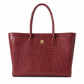 Chanel Burgundy Red Croc-Embossed Large Shopping Tote | Gold CC Turn-Lock & Tonal Handles