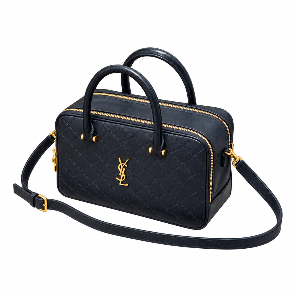 Saint Laurent YSL Quilted Boston Bag – Navy Blue