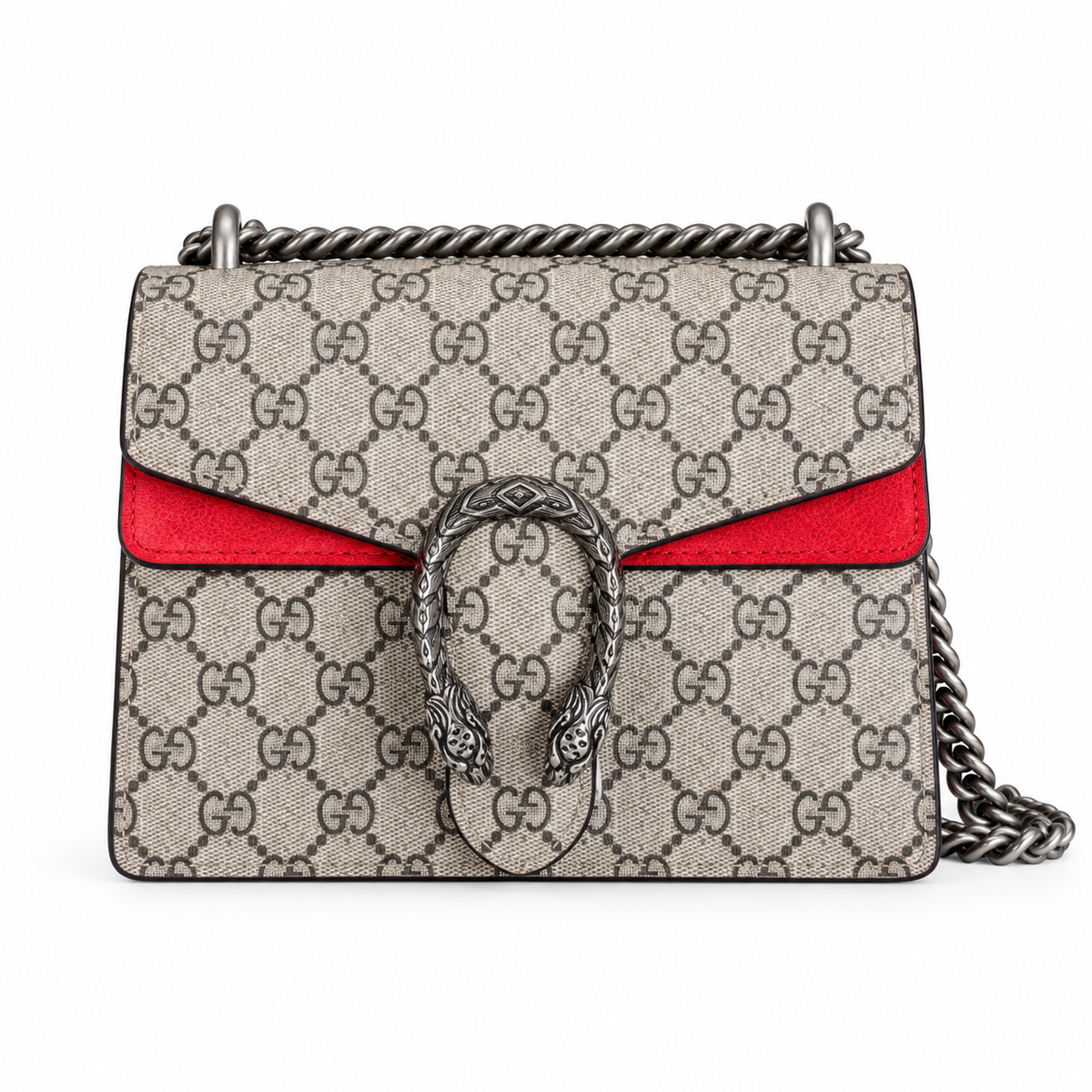 Gucci Dionysus Small Bag in GG Supreme Canvas with Red Suede Flap