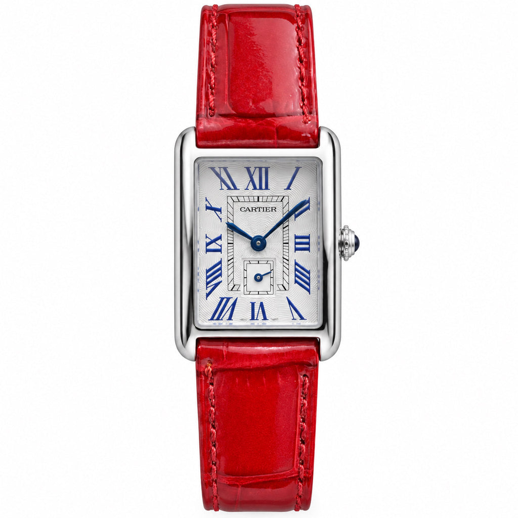 Cartier Tank Must Watch – Silver Case Red Leather Strap