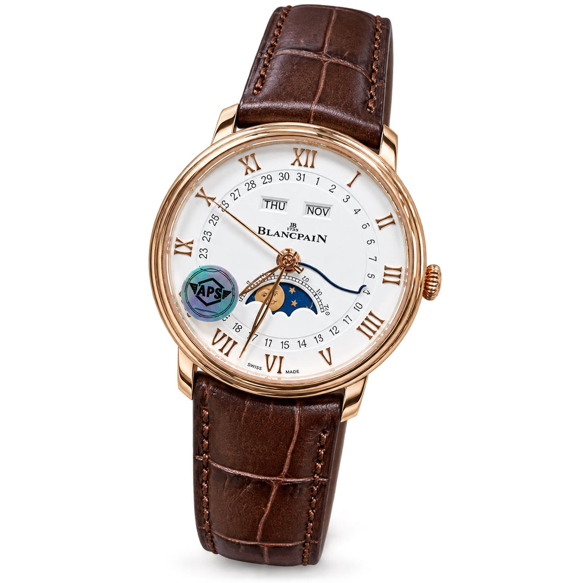 Blancpain Villeret Moonphase Full Calendar Rose Gold Brown Alligator Watch
