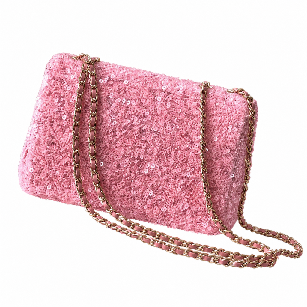 Chanel Small Flap Bag Candy Pink Full-Coverage Large Sequin | Gold CC Turn-Lock — 20cm