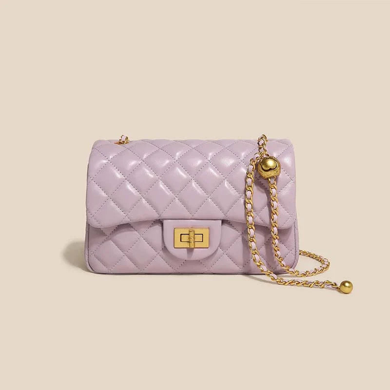 Lilac Quilted Chain Flap Bag 23cm