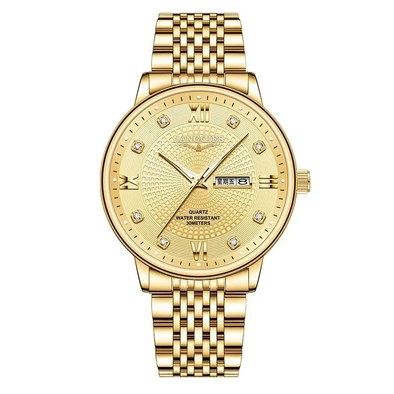 Langqies — Two-Tone Steel & Gold, White Guilloché Dial, Crystal Markers & Two-Tone Bracelet, Men